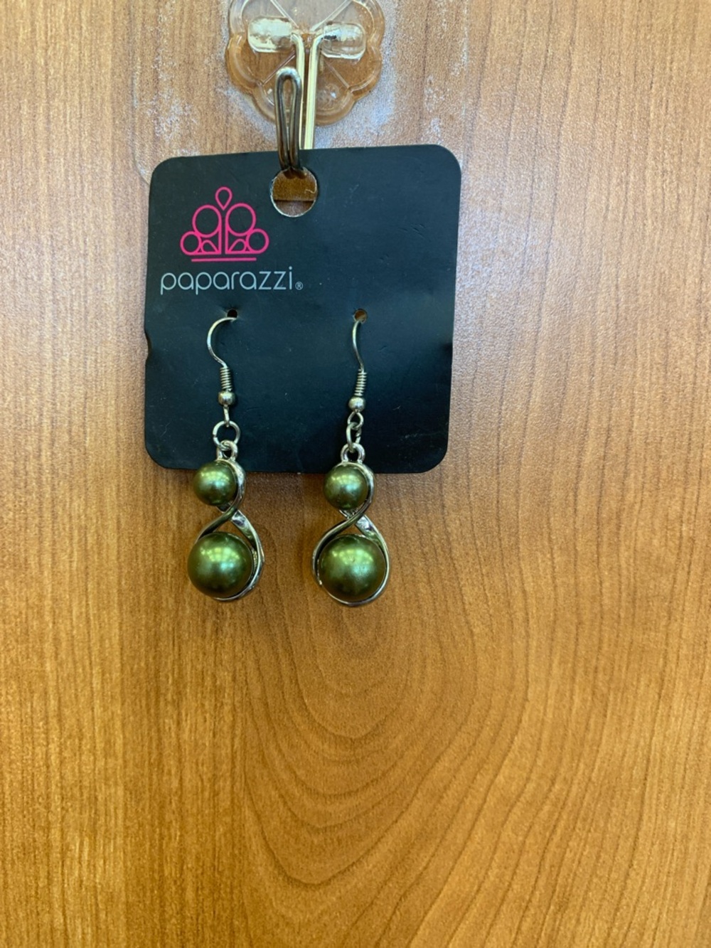 paparazzi Metallic Olive Pearl Twist Drop Earrings